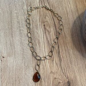 Elegant Gold Chain‎ Necklace with Brown Pendant